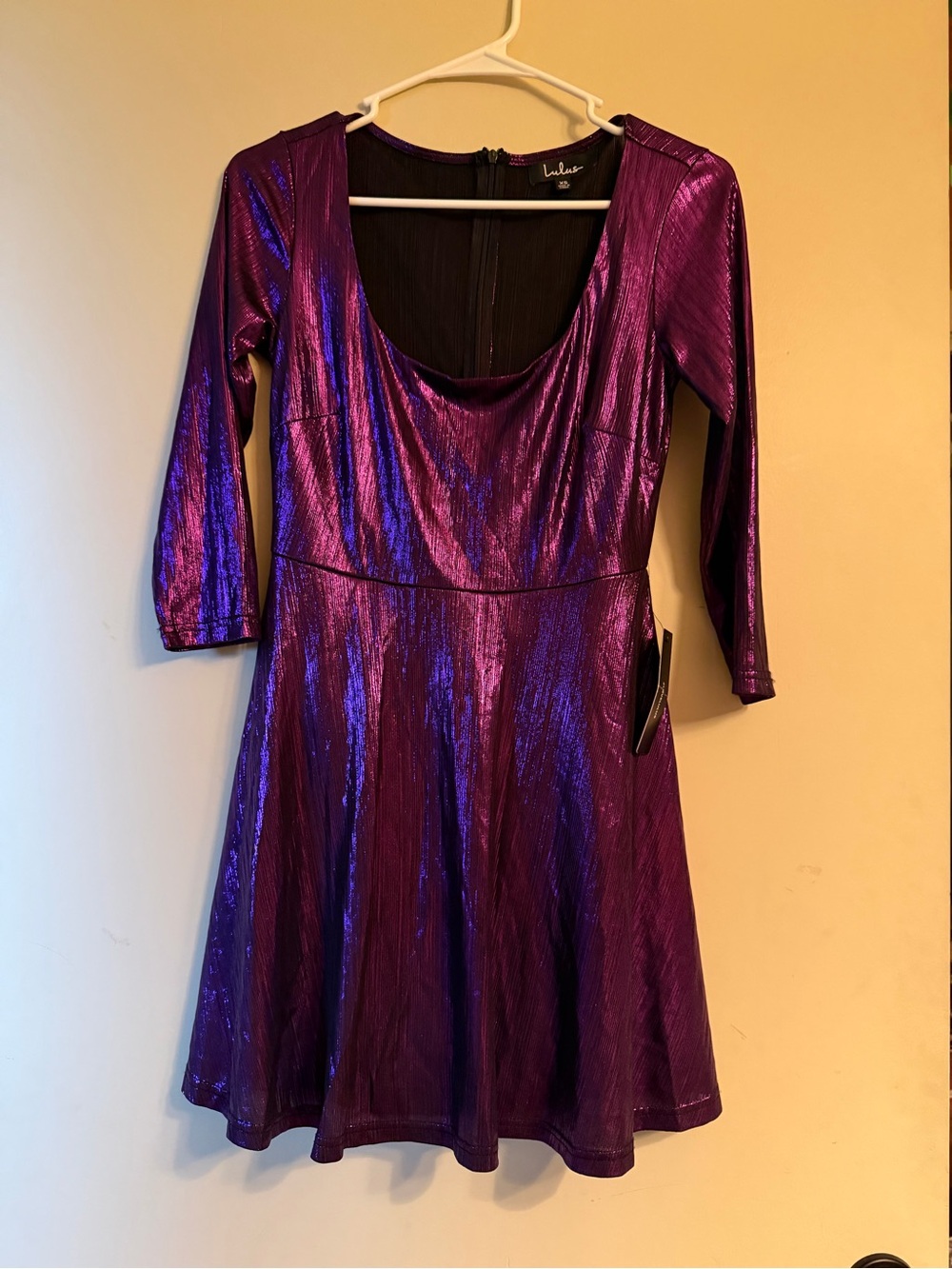Lulu's Shimmery Plum Long Sleeve Fit & Flare Dress